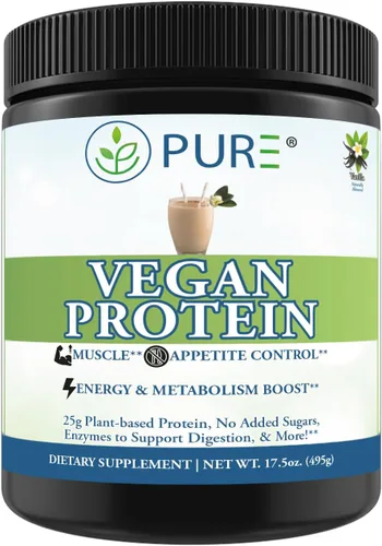 Vista 7 de PURE® Proteína vegana deportiva - 0.88 oz de proteína vegetal para músculos y recuperación (15 porciones, 33+g por) chocolate
