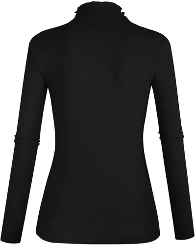 Vista 2 de POPZONE - Camisa de manga larga con cuello alto falso, ajustada, de punto acanalado