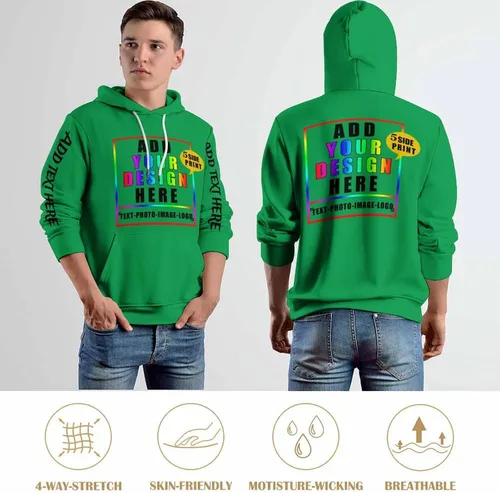 Vista 4 de Sudaderas de moda personalizadas de tamaño matrimonial, añade tu propio patrón de texto y diseño personalizado con capucha