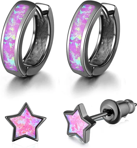 Vista 185 de CiNily Aretes Huggie de ópalo con bisagras, chapados en oro, hipoalergénicos, pequeños aretes de aro para mujeres, adolescentes, niñas, hombres