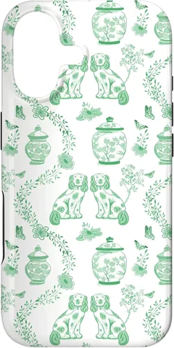 Vista 32 de Funda para iPhone XS Max Preppy Green & White Toile Chinoiserie Dogs and Ginger Jars
