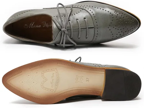 Vista 3 de Mona flying Zapatos de cuero perforados con cordones Oxfords Brogue Derby para mujer