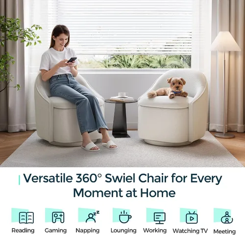 Vista 3 de LINSY Silla Giratoria de Acento con Almacenamiento, Cómodas Sillas de Barril de Chenilla, Pequeño Sillón Moderno Giratorio de 360 Grados para Sala