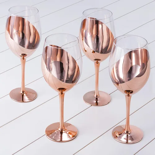 Vista 11 de MyGift Juego de 4 Copas de Vino, Copas de Vino Tinto de 14oz, Cristalería Moderna Negro Mate y Dorado, Elegantes Copas de Bar para Bodas, Fiestas