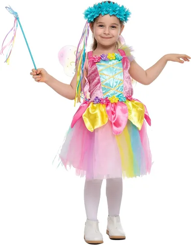 Vista 4 de Spooktacular Creations Disfraz de hada arco iris, disfraz de hada de unicornio para niñas, disfraz de cuento de hadas, disfraz de princesa