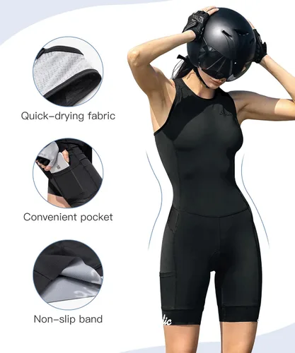 Vista 2 de Santic Traje de triatlón de una pieza sin mangas para mujer Adelgazamiento acolchado de secado rápido para correr, nadar, ciclismo