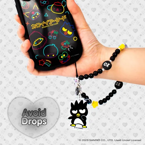 Vista 6 de iFace Badtz-Maru - Correa de cuentas + funda de primera clase para iPhone 14 Pro Max (Hello Kitty y sus amigos, Kawaii Arcade)