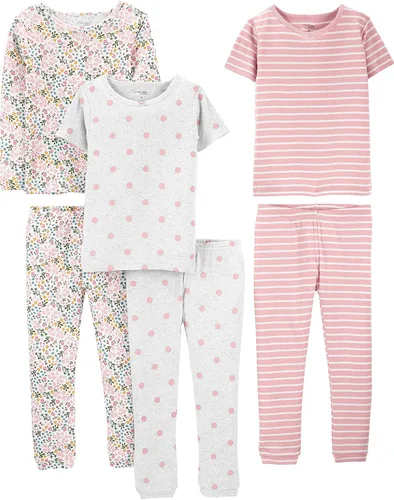 Vista 7 de Simple Joys by Carter's Conjunto de pijama de algodón ajustado de 6 piezas para bebés, niños pequeños y niñas, paquete de 3