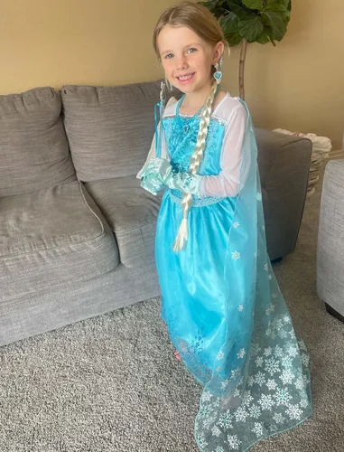 Vista 3 de Vestido de princesa para niñas, disfraz de Halloween, cosplay, ropa de fiesta de lentejuelas, traje de cumpleaños, azul