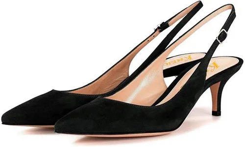 Vista 3 de Slingback Pumps, Las mujeres puntiagudas sandalias de tacón bajo correa Slingback correa de gatito bombas de tacón de noche fiesta zapatos de boda