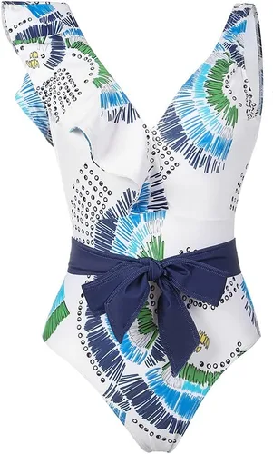 Vista 25 de Women Swimsuits Abstract Printing Notched Square/V Neck Floral Vacation One Piece with Cover Up