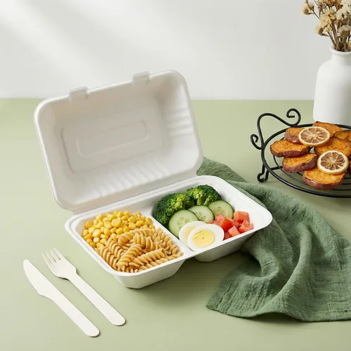 Vista 7 de Elsjoy Paquete de 90 recipientes para llevar con 2 compartimentos, contenedores de alimentos compostables con bisagras de 9 x 6 pulgadas, cajas