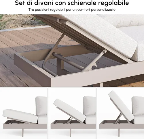 Vista 5 de Homary Set of 6 Aluminium Teak Outdoor L-Shaped Sectional Sofa with Adjustable Backrests, Waterproof and Fade Resistant Cushions