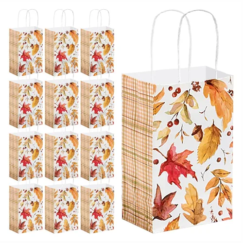 Vista 11 de HOME & HOOPLA Bolsas de regalo de papel con estampado de hojas bohemias y bolsas para recuerdos de fiesta, pequeñas de 5.25 x 3.5 x 8.25 pulgadas