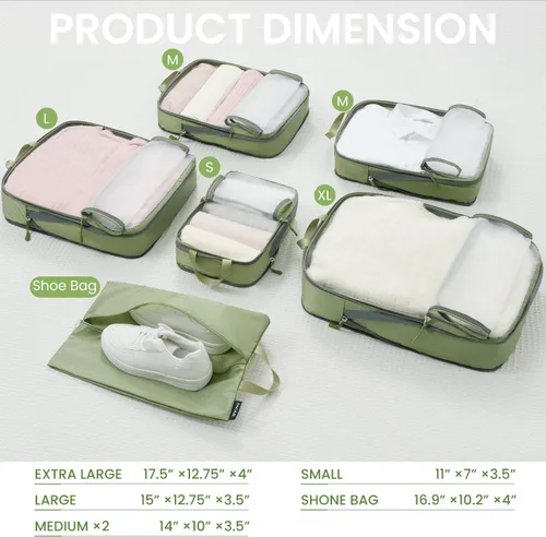 Vista 131 de BAGAIL 4 Set/6 Set Ultraligero Compresión Embalaje Cubos Organizador de Embalaje para Accesorios de Viaje Equipaje Maleta Mochila