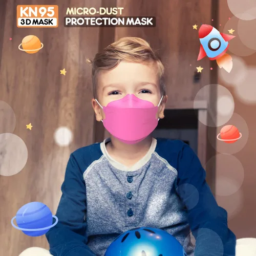 Vista 4 de Mascarillas KN95 para niños, paquete de 50 unidades, transpirables, cómodas y desechables, color rosa