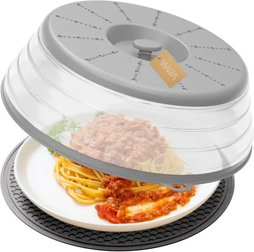 Vista 7 de WVM Cubierta y alfombrilla para microondas, tapa plegable ventilada para platos y alfombrilla de cocina redonda de silicona para alimentos