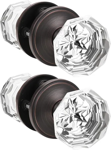 Vista 7 de Orger - Paquete de 5 manijas de puerta de vidrio para pasillo y armario, perillas de puerta de pasillo de cristal con forma de diamante redonda