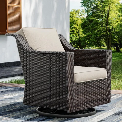 Vista 8 de Joyside Juego de 2 sillas de mimbre para patio, muebles de ratán para exteriores con reposabrazos anchos y cojines gruesos, tamaño grande mejorado