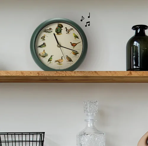 Vista 7 de Mark Feldstein, reloj cantando aves de caza salvaje de América del Norte, 8 pulgadas, verde