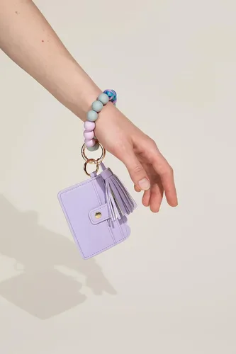 Vista 3 de Real Sic Pulsera de pulsera llavero billetera, soporte para tarjetas de crédito con cuentas de silicona, funda multifuncional de moda para tarjetas