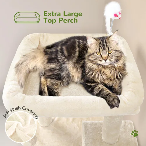 Vista 3 de Globlazer Torre de árbol para gatos de interior, casa de árbol para gatos adultos de 50 pulgadas para gatos adultos grandes con escalones, poste