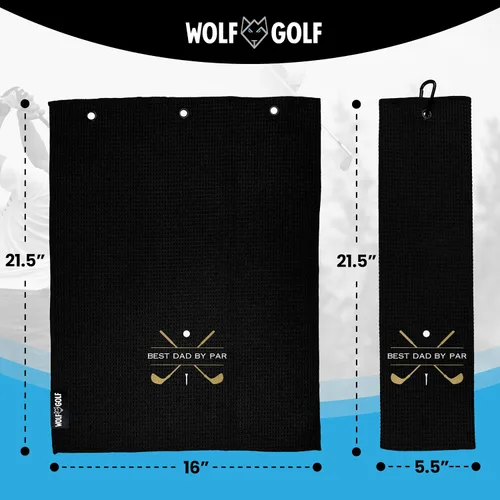 Vista 3 de Toalla de golf Wolf Golf Towels Best Dad by Par Bordada en EE. UU. Accesorios de golf para hombres