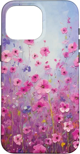 Vista 19 de Happy Pink Flowers Painting Field Purple Colors Case for iPhone 17