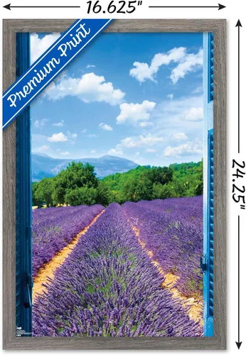 Vista 3 de Trends International Póster de pared de campo de lavanda, 14.725 x 22.375 pulgadas, versión enmarcada de madera de granero Versión enmarcada Barnwood