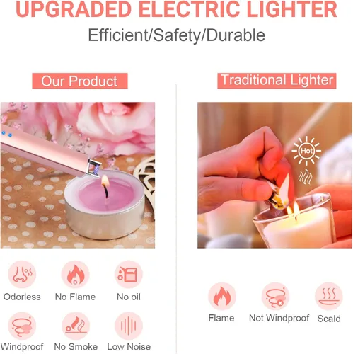 Vista 2 de Encendedor de velas eléctrico, regalo para el día de San Valentín para mujeres, mamá, hombres, esposa, USB de arco recargable, resistente al viento