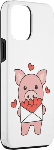 Vista 3 de iPhone 15 Plus Pig For Valentine's Day Cute Animals With Hearts Case