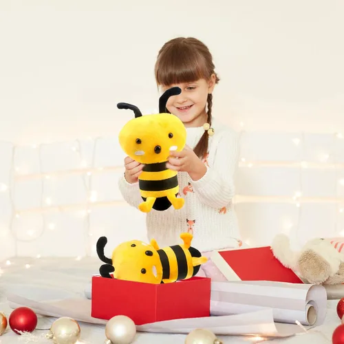 Vista 6 de Paquete de 8 juguetes de peluche de abeja de 8 pulgadas, lindos abejorros de peluche realista suave para baby shower, tema de animales, Navidad