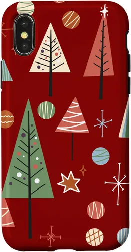 Vista 4 de Funda decorativa para iPhone 14 Retro de mediados de siglo para árbol de Navidad