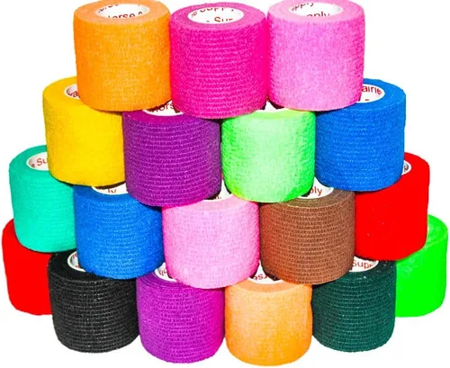 Vista 4 de Vendaje veterinarios de 2 pulgadas, al por mayor, con cinta adherente, en rollos, de color negro, azul, marrón, fucsia, verde cazador, verde neón