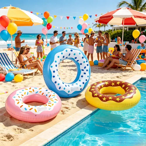 Vista 5 de Luau - Flotadores de piscina hawaianos - Tubos inflables para adultos, tubo inflable para piscina, anillo de natación para decoración de fiesta