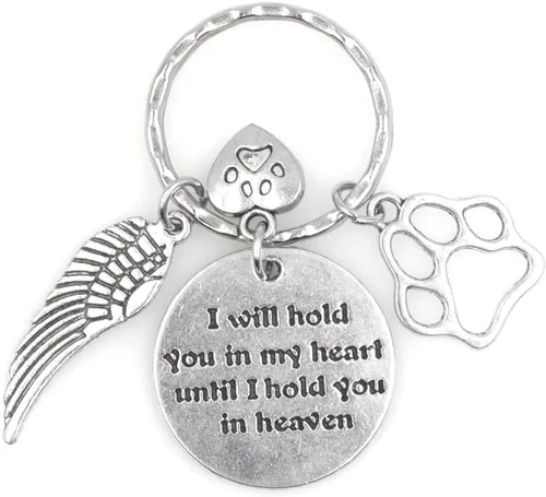 Vista 2 de Llavero con texto en inglés "I Will Hold You in My Heart Until I Hold You in Heaven Angel Wing Pet Memorial Gift Sympathy Canine Pooch Pup Amado