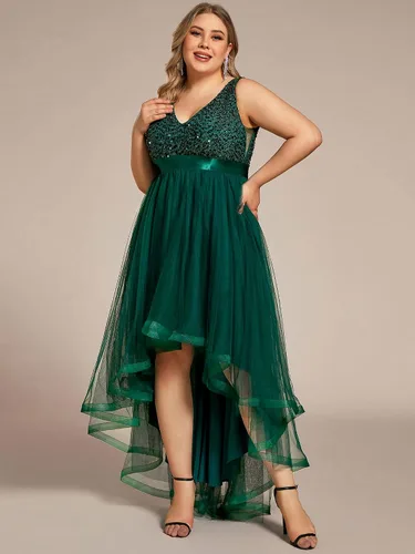 Vista 3 de Ever-Pretty Womens Double V Neck A Line High Low Sequin Tulle Plus Size Formal Evening Dresses 0147A-DA