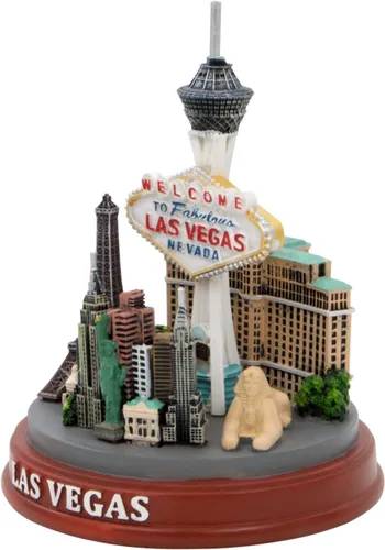 Vista 2 de Señal y estatua de Las Vegas con horizonte y puntos de referencia modelo (5 pulgadas)