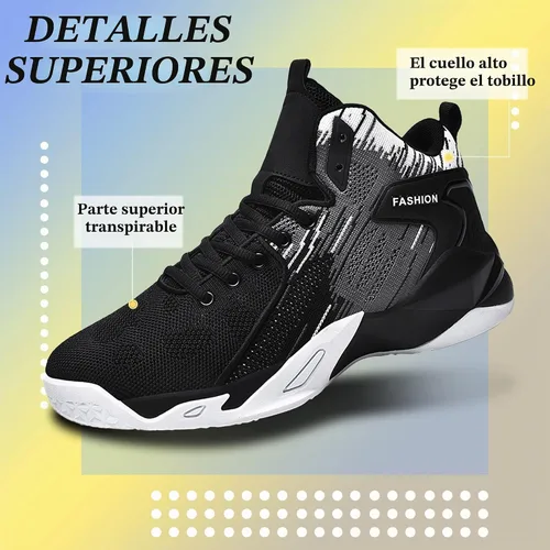 Vista 3 de CJSPORX Zapatos de baloncesto para hombre, transpirables, antideslizantes, para correr Blanco y negro-3