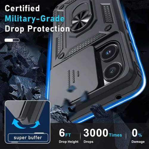 Vista 5 de Janmitta Funda compatible con Moto Edge 2025, cubierta integrada para lente de cámara deslizante + soporte de anillo de dedo, resistente, a prueba