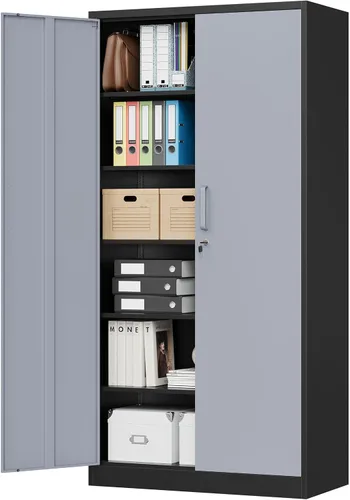 Vista 8 de MIIIKO Gabinete de Metal para Almacenamiento, Gabinete de Almacenamiento de Acero Alto con Puerta con Cerradura y 5 Estantes, Organizador de Negro