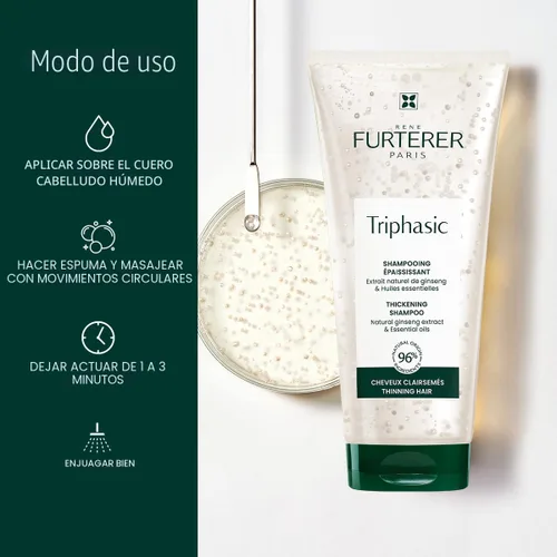 Vista 6 de René Furterer Champú fortalecedor TRIPHASIC - Cabello adelgazante - Fortifica la fuerza del cabello - Nutrición del cuero cabelludo - Para hombres
