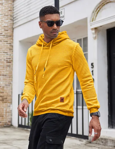 Vista 3 de COOFANDY - Sudadera con capucha para hombre, casual, de manga larga, con cordón ajustable y punto gofre