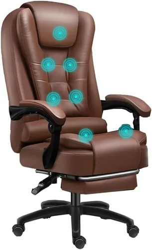 Vista 9 de Executive Leather Office Chair Big and Tall Reclining Swivel Desk Chair Adjustable Height with Footrest and Armrest(/Beige)