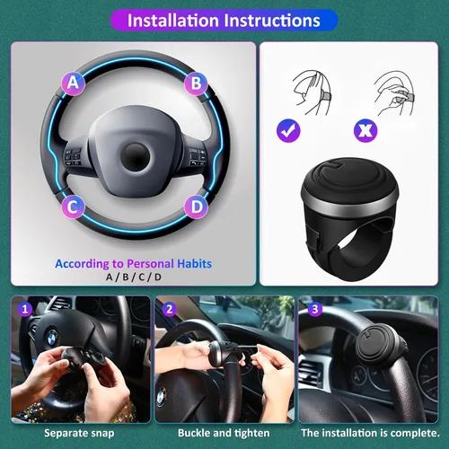 Vista 7 de Perillas giratorias para volante Buddy del volante con rotación de 360 grados Perillas suicidas para volante con superficie de silicona