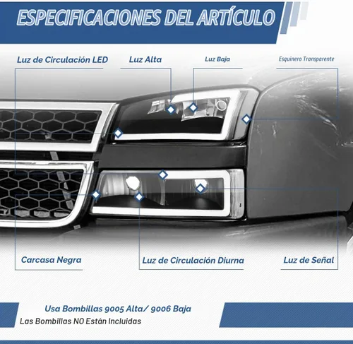 Vista 2 de Auto Dynasty 4 piezas de lámparas LED DRL para faros delanteros compatibles con Chevy Silverado Avalanche 1500 2500 3500 03 04 05 06 / Chevy Negro
