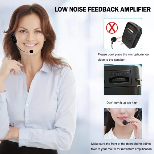 Vista 8 de Amplificador de voz portátil, auriculares inalámbricos y con cable, micrófono con altavoz, mini micrófono personal ligero para profesores