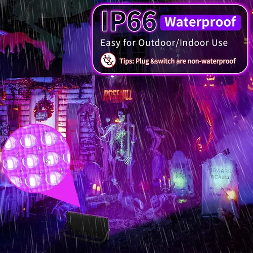 Vista 3 de 100W LED Black Lights with Switch+Plug, IP66 Waterproof, 1 Pack Blacklight Flood Light for Halloween, Neon Glow Party Supply, Bedroom, Fluorescent