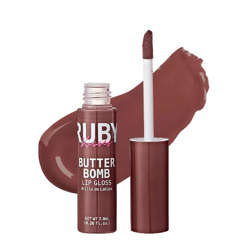 Vista 24 de Ruby Kisses Brillo de labios Butter Bomb Gloss, brillo de labios no pegajoso, vitamina E, tono natural desnudo, maquillaje de labios - 7.8mL