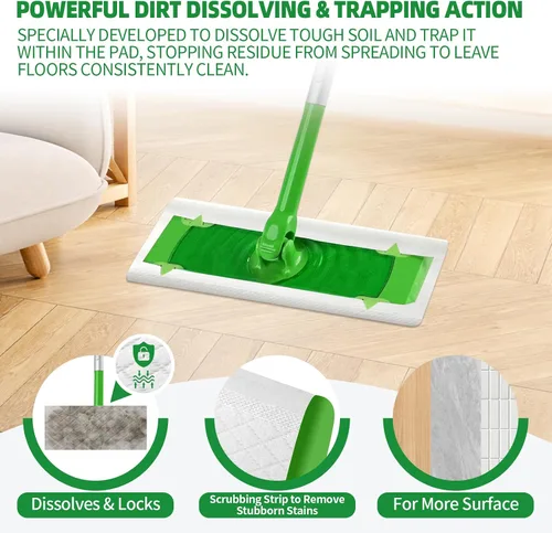 Vista 3 de 36 unidades de repuesto de almohadillas húmedas resistentes compatibles con trapeador Swiffer, paños desechables para limpieza de suelos